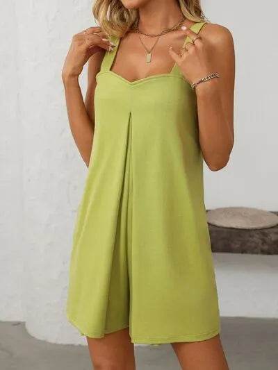 Mandy Sweetheart Neck Wide Strap Romper with Pockets - Bona Fide Fashion