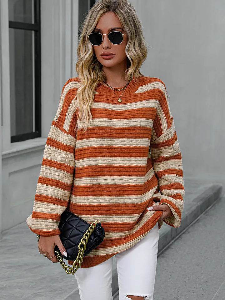 Striped Dropped Shoulder Sweater - Bona Fide Fashion