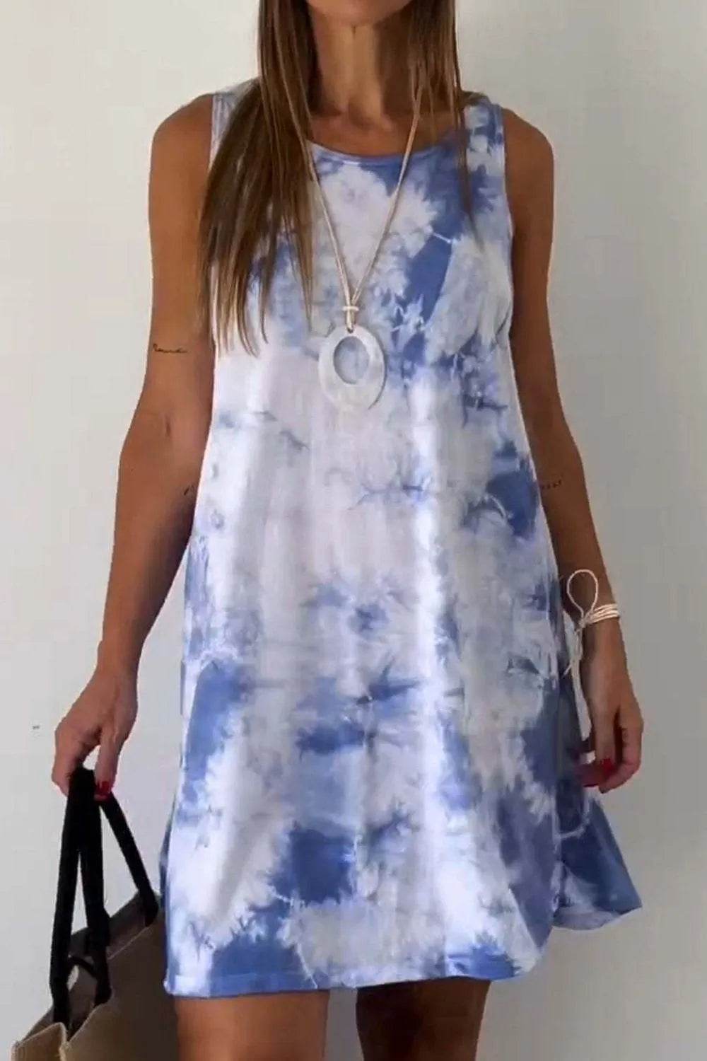 Full Size Tie-Dye Sleeveless Mini Tank Dress Plus Size - Bona Fide Fashion