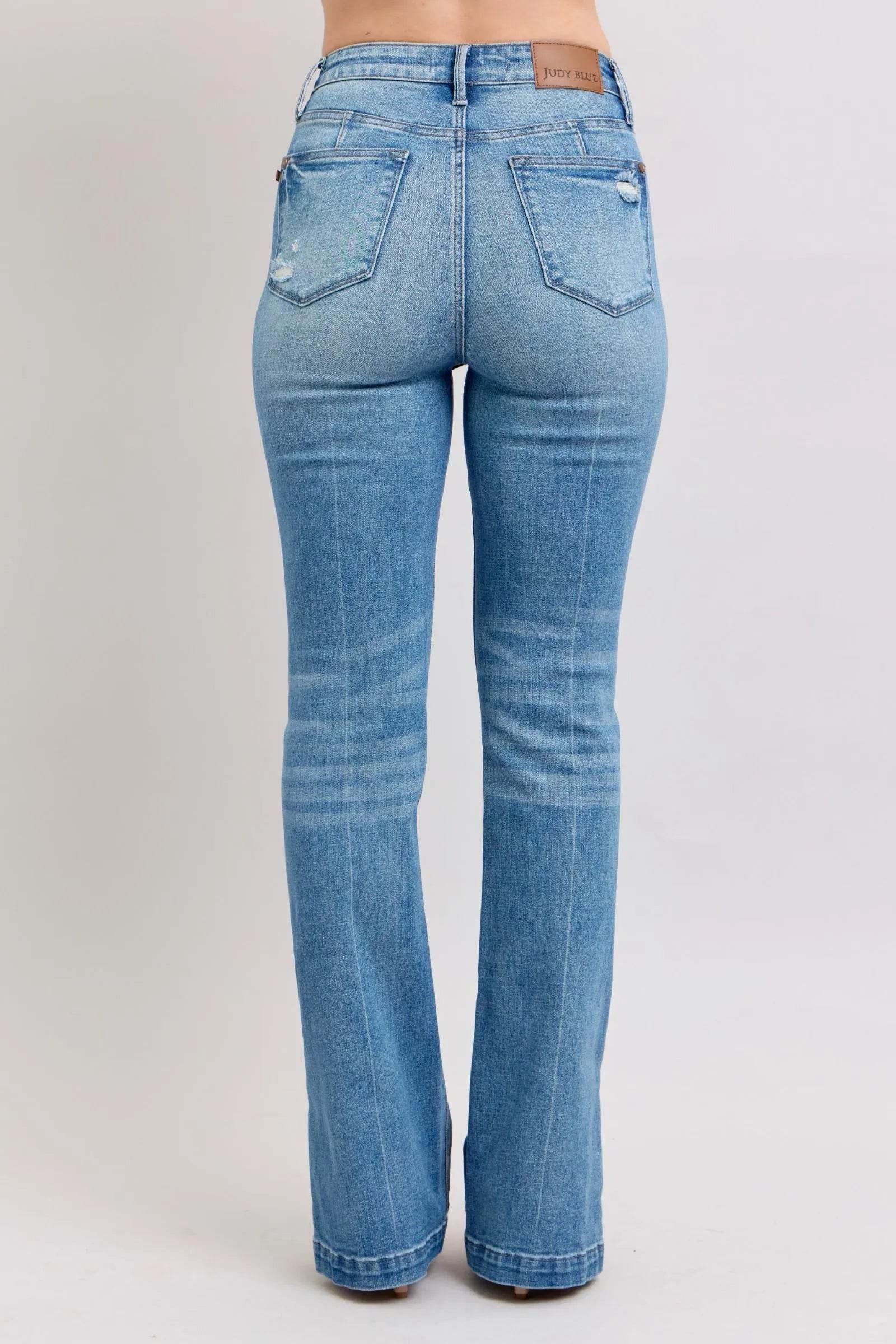 Judy Blue HW Tummy Control Vintage Wash Side Slit Slim Boot Jeans - Bona Fide Fashion