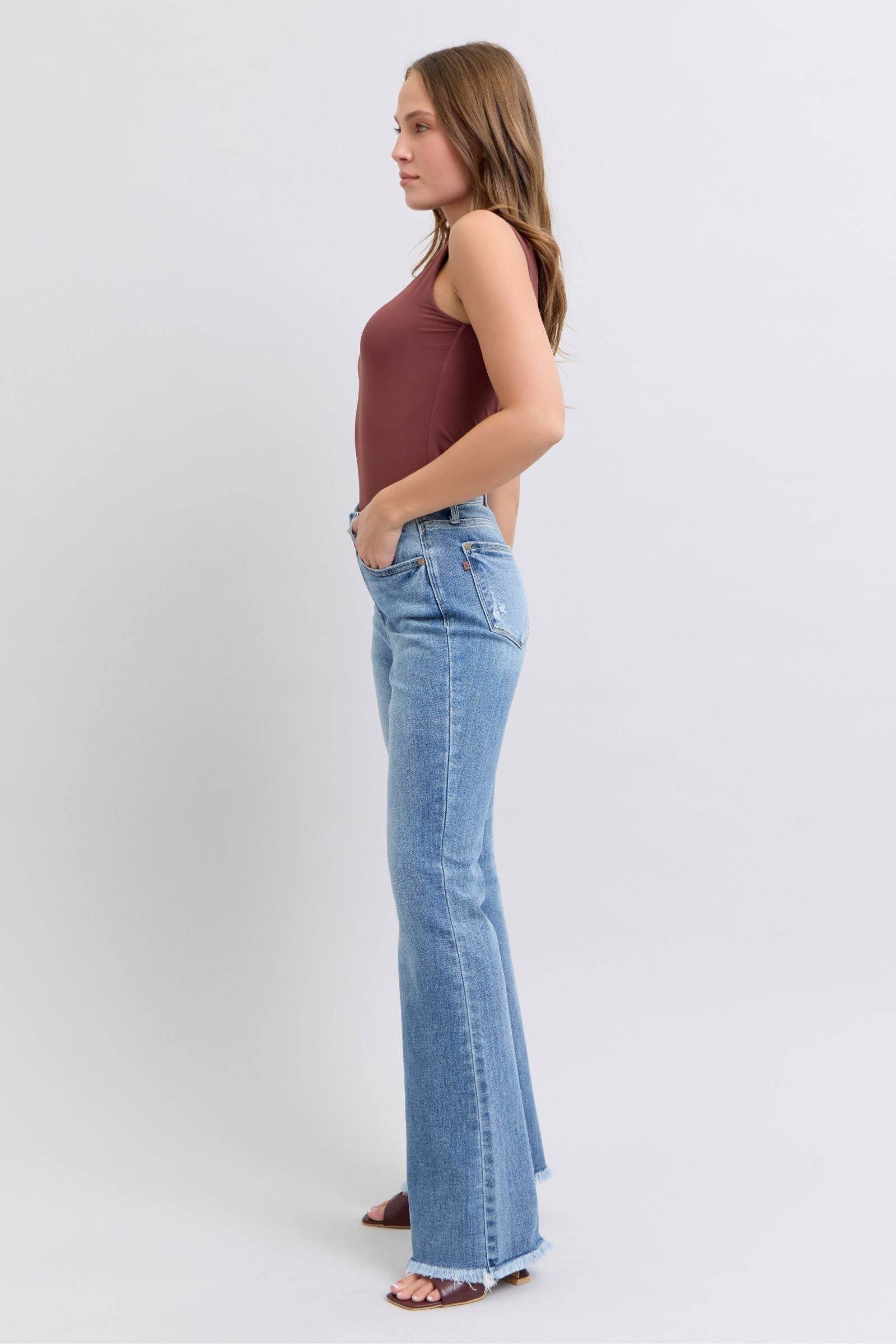 Judy Blue Full Size Raw Hem High Rise Bootcut Jeans - Bona Fide Fashion