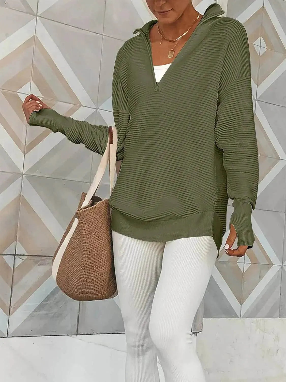 Half Zip Long Sleeve Knit Top - Bona Fide Fashion