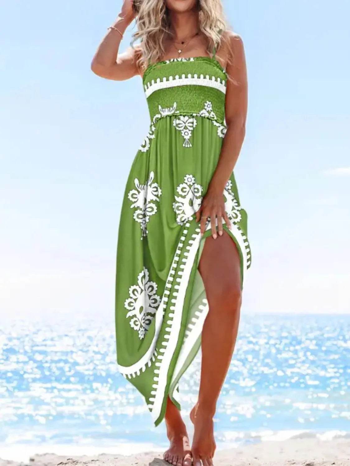 Printed Smocked Maxi Cami Dress - Bona Fide Fashion