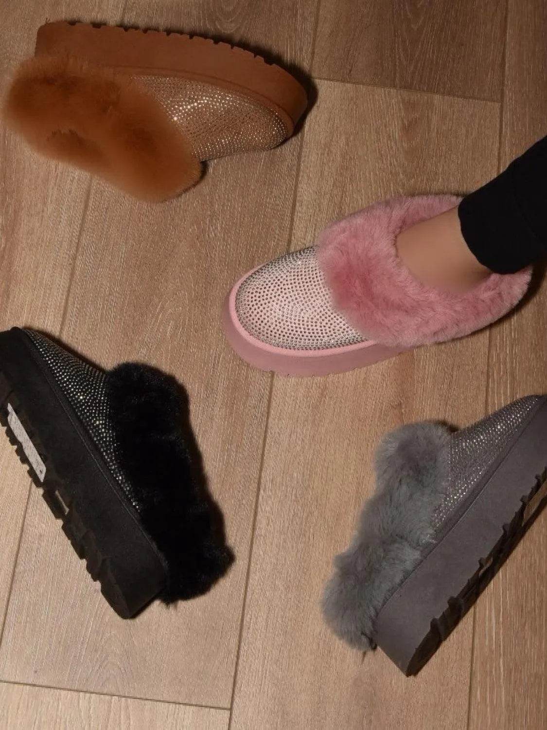 WILD DIVA Embellished Faux Fur Platform Booties - Bona Fide Fashion