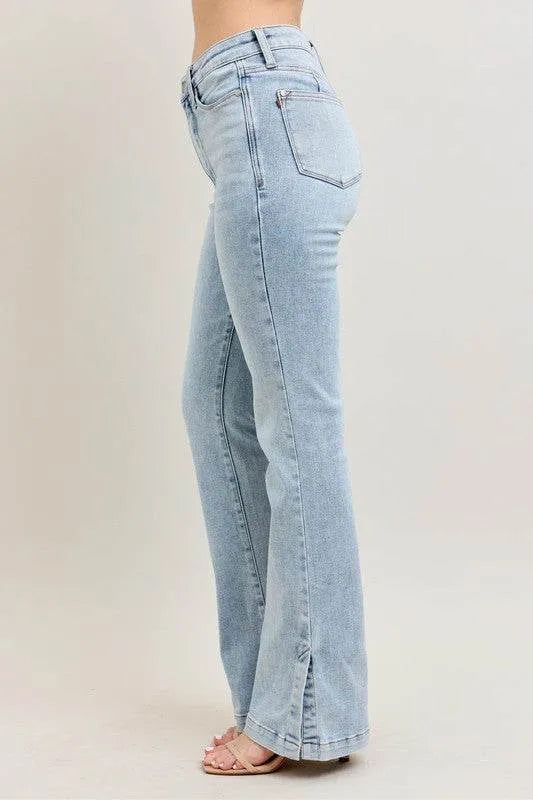 Judy Blue Full Size Tummy Control Vintage Wash Side Slit Slim Boot Jeans Plus Size - Bona Fide Fashion