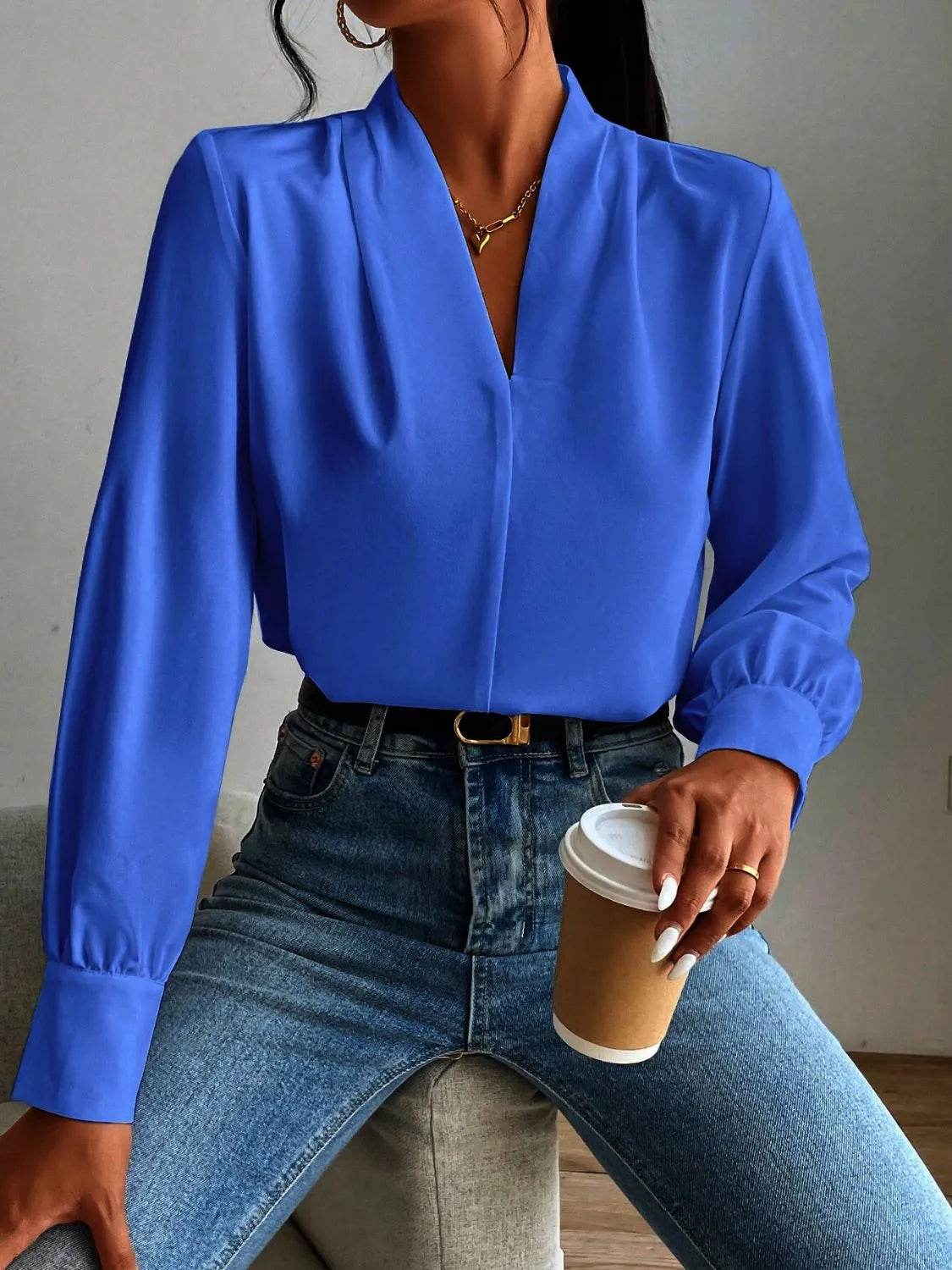 V Neck Long Sleeve Top - Bona Fide Fashion