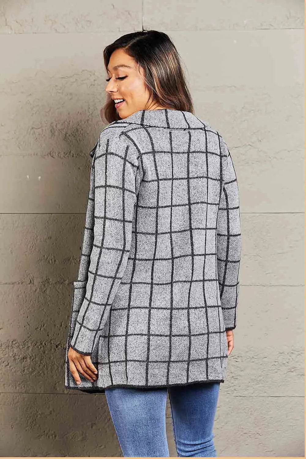 Printed Open Front Lapel Collar Cardigan with Pockets - Bona Fide Fashion