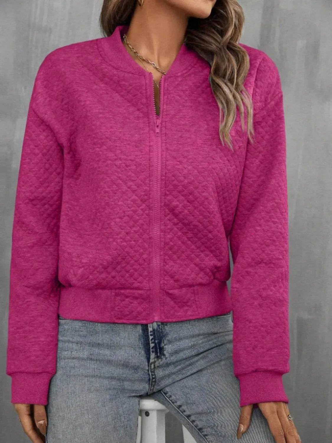 Zip Up Long Sleeve Jacket - Bona Fide Fashion