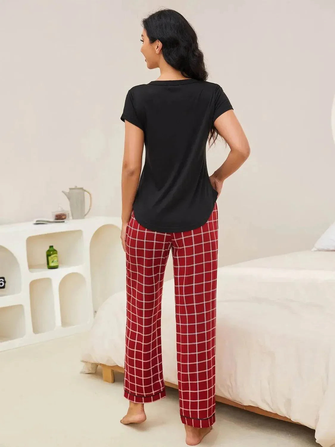 V-Neck Short Sleeve and Pants Lounge Set - Bona Fide Fashion