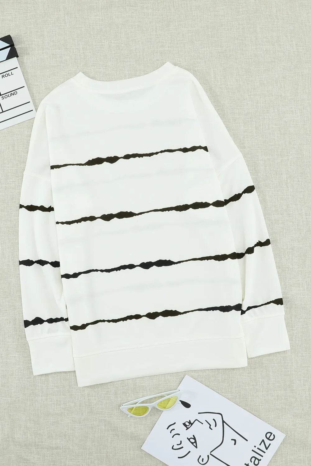 Slit Contrast Striped Round Neck Long Sleeve T-Shirt - Bona Fide Fashion