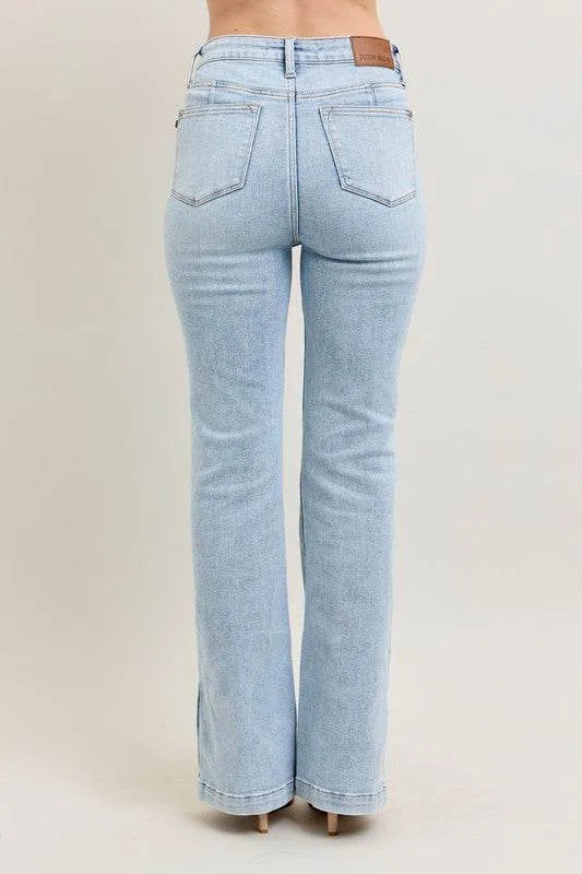 Judy Blue Full Size Tummy Control Vintage Wash Side Slit Slim Boot Jeans Plus Size - Bona Fide Fashion