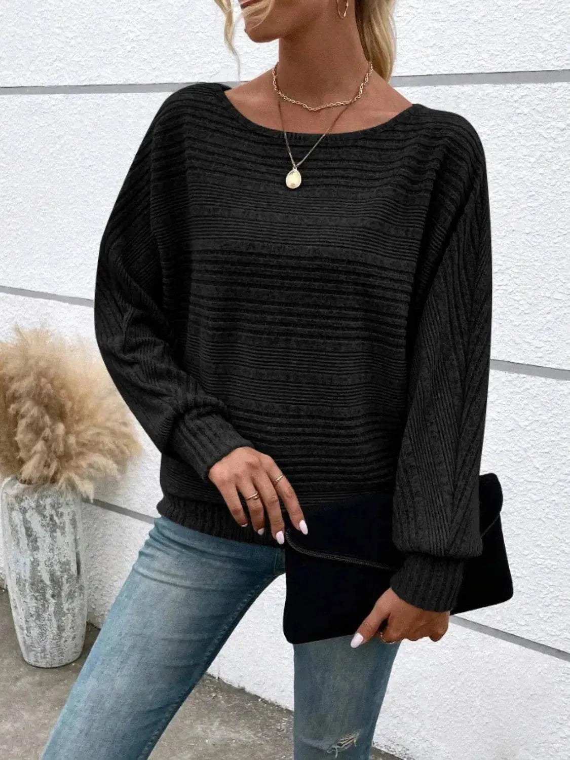 Full Size Round Neck Long Sleeve Top - Bona Fide Fashion