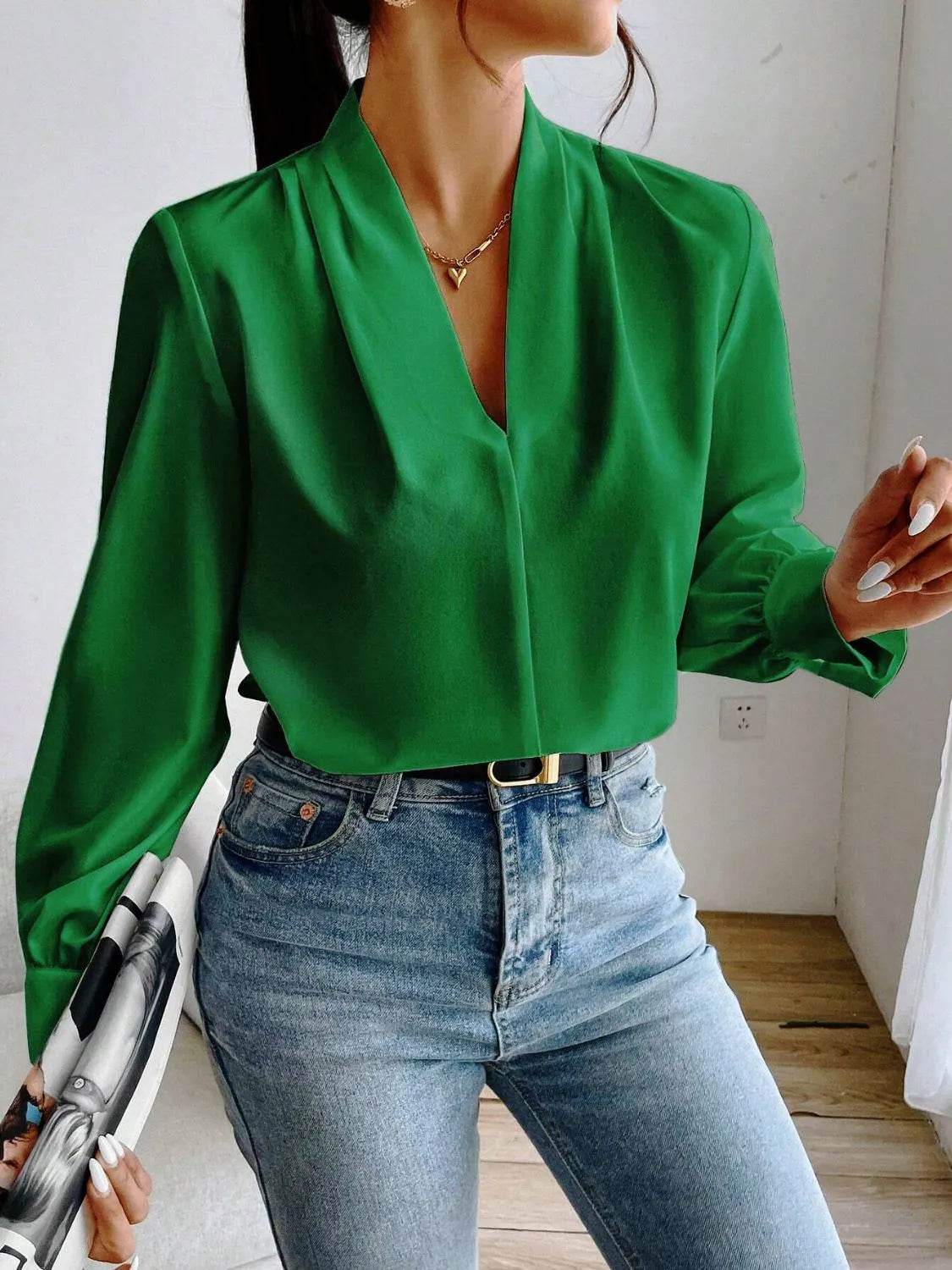V Neck Long Sleeve Top - Bona Fide Fashion