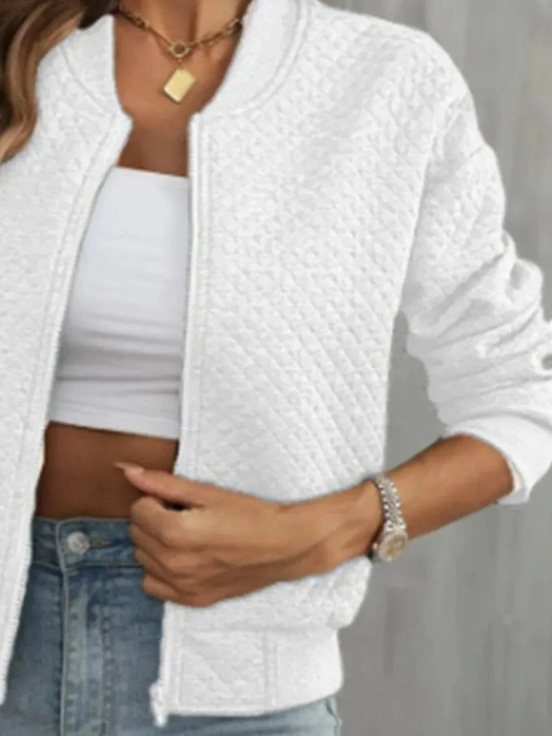 Zip Up Long Sleeve Jacket - Bona Fide Fashion