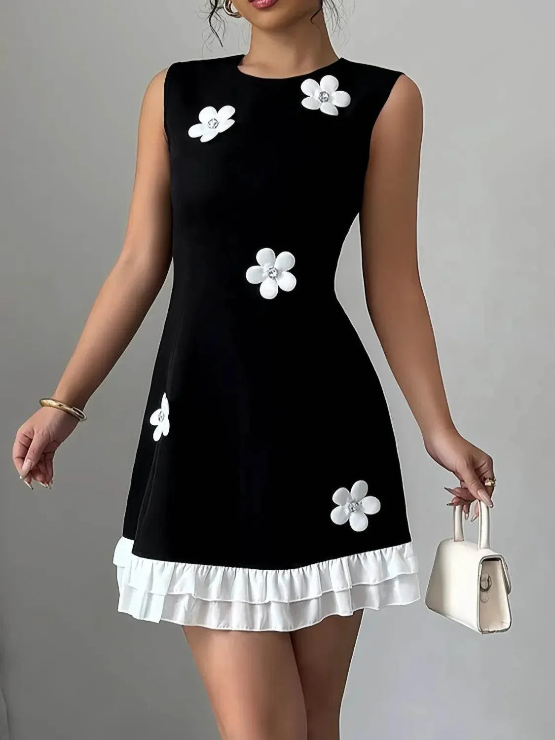 Flower Round Neck Sleeveless Dress - Bona Fide Fashion