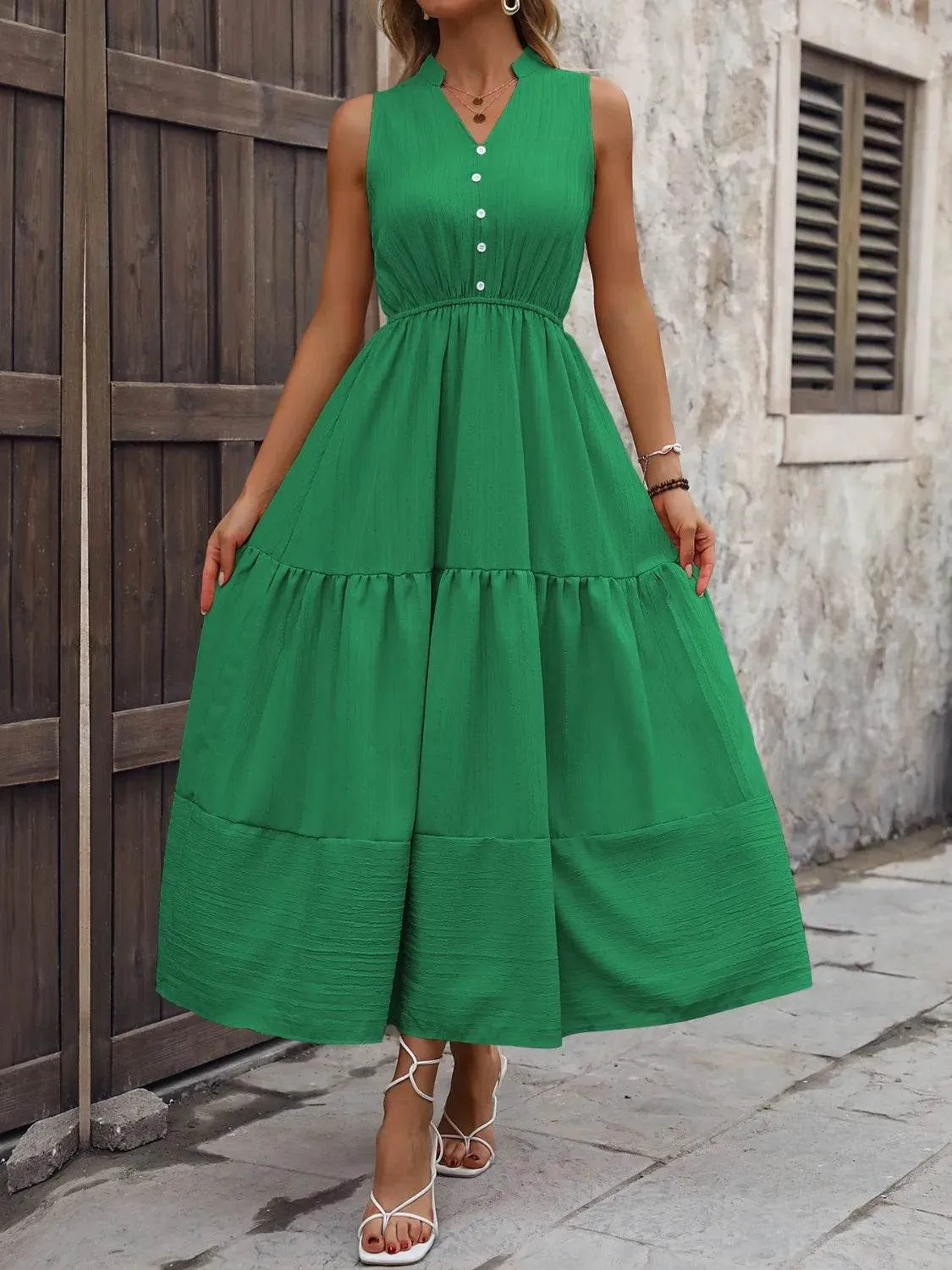 Notched Sleeveless Maxi Tank Dress - Bona Fide Fashion