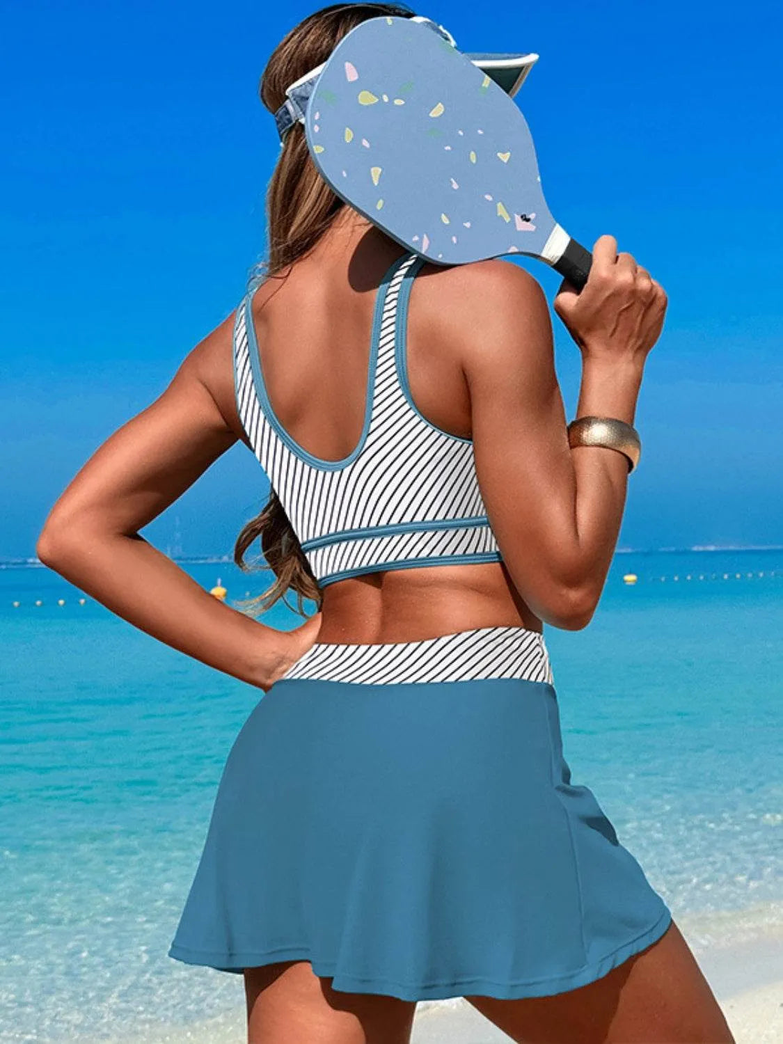 Scoop Neck Top and Skort Swim Set - Bona Fide Fashion