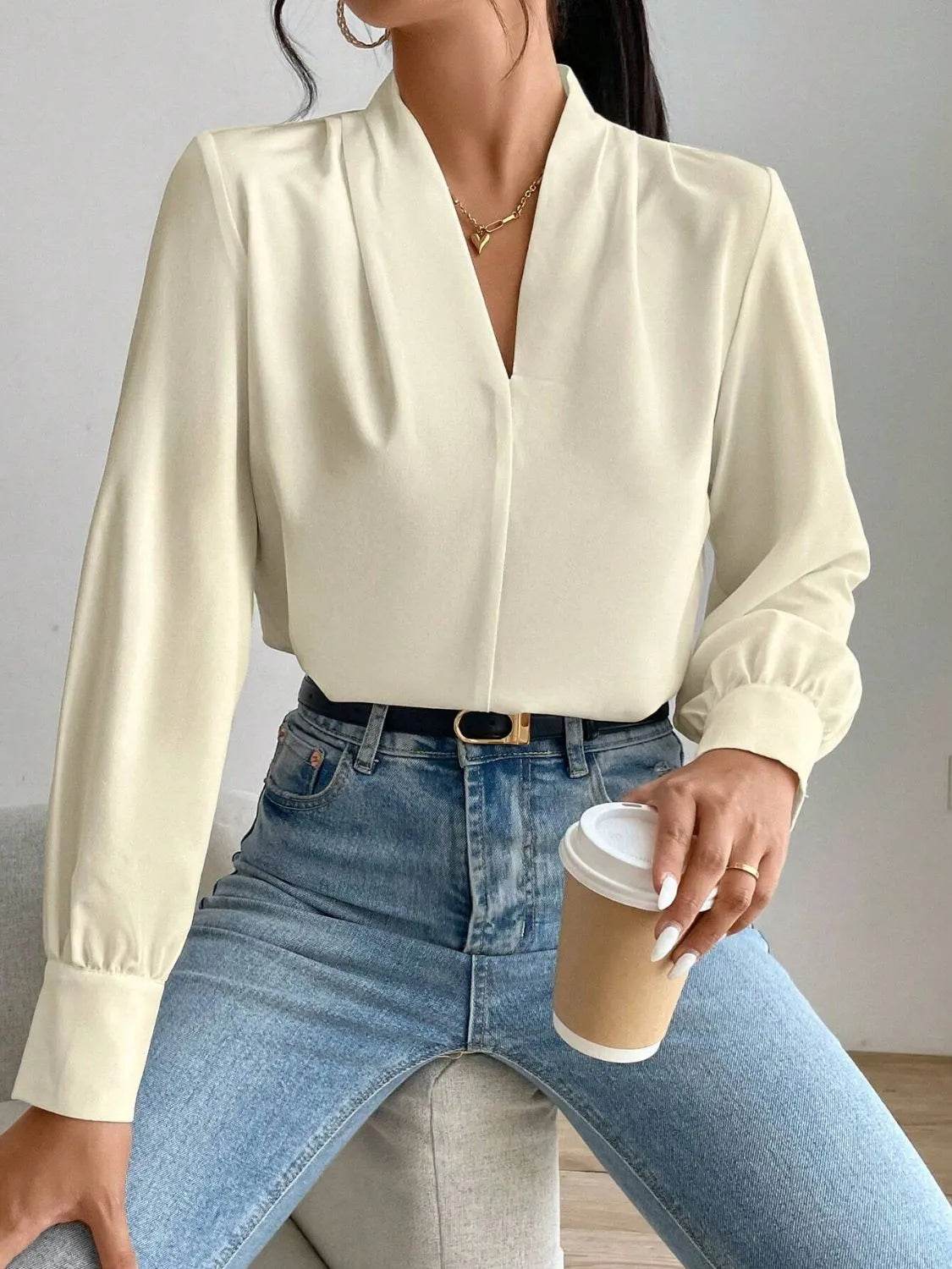 V Neck Long Sleeve Top - Bona Fide Fashion