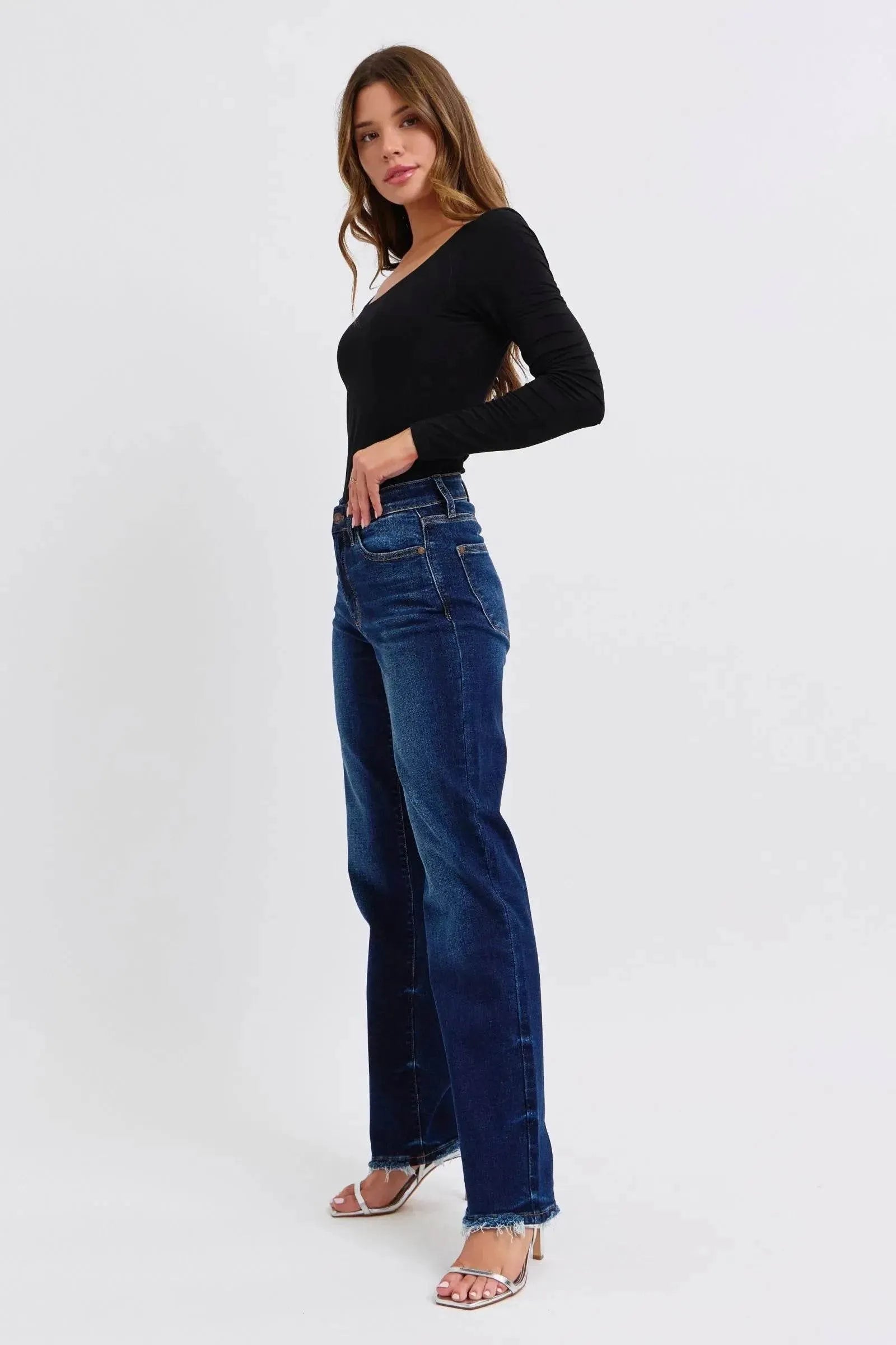 Judy Blue Full Size Raw Hem Straight Leg Jeans - Bona Fide Fashion