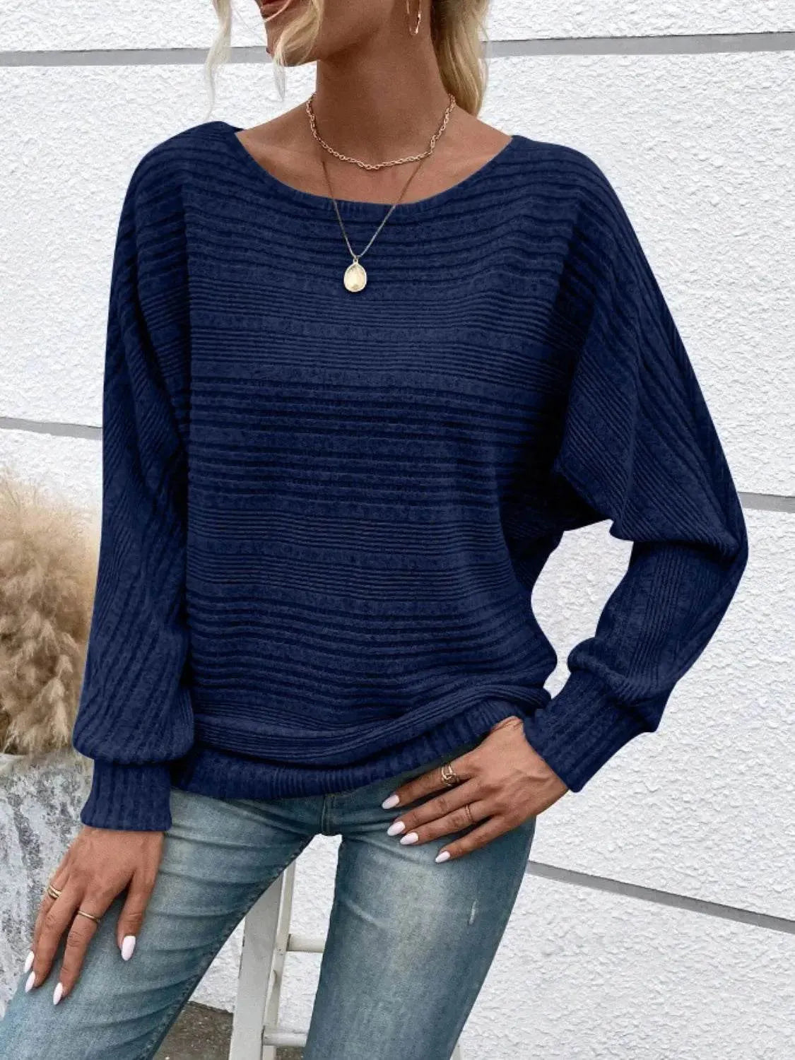 Full Size Round Neck Long Sleeve Top - Bona Fide Fashion