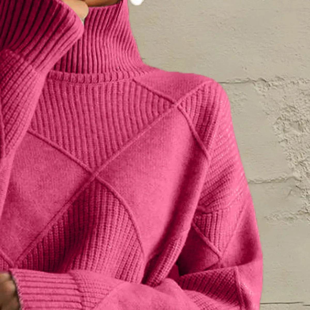 Geometric Turtleneck Long Sleeve Sweater - Bona Fide Fashion