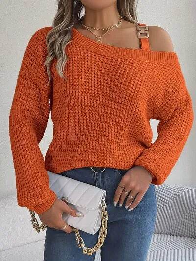 Asymmetrical Neck Long Sleeve Sweater - Bona Fide Fashion