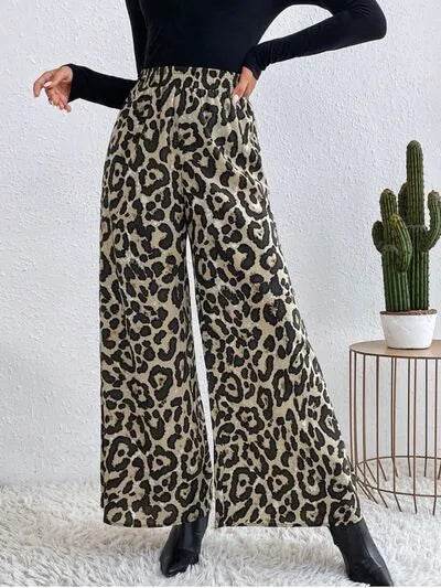 Printed Elastic Waist Wide Leg Pants - Bona Fide Fashion