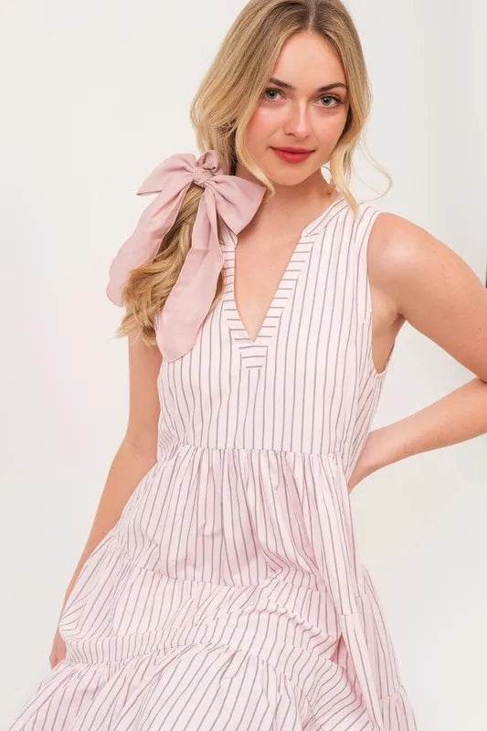 Lime 'N' Chili Striped Sleeveless V-Neck Tiered Dress - Bona Fide Fashion
