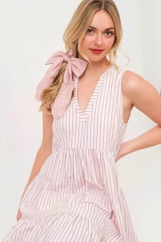 Lime 'N' Chili Striped Sleeveless V-Neck Tiered Dress - Bona Fide Fashion