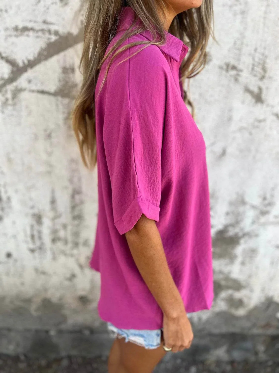 Full Size Collared Neck Half Sleeve Shirt Plus Size - Bona Fide Fashion