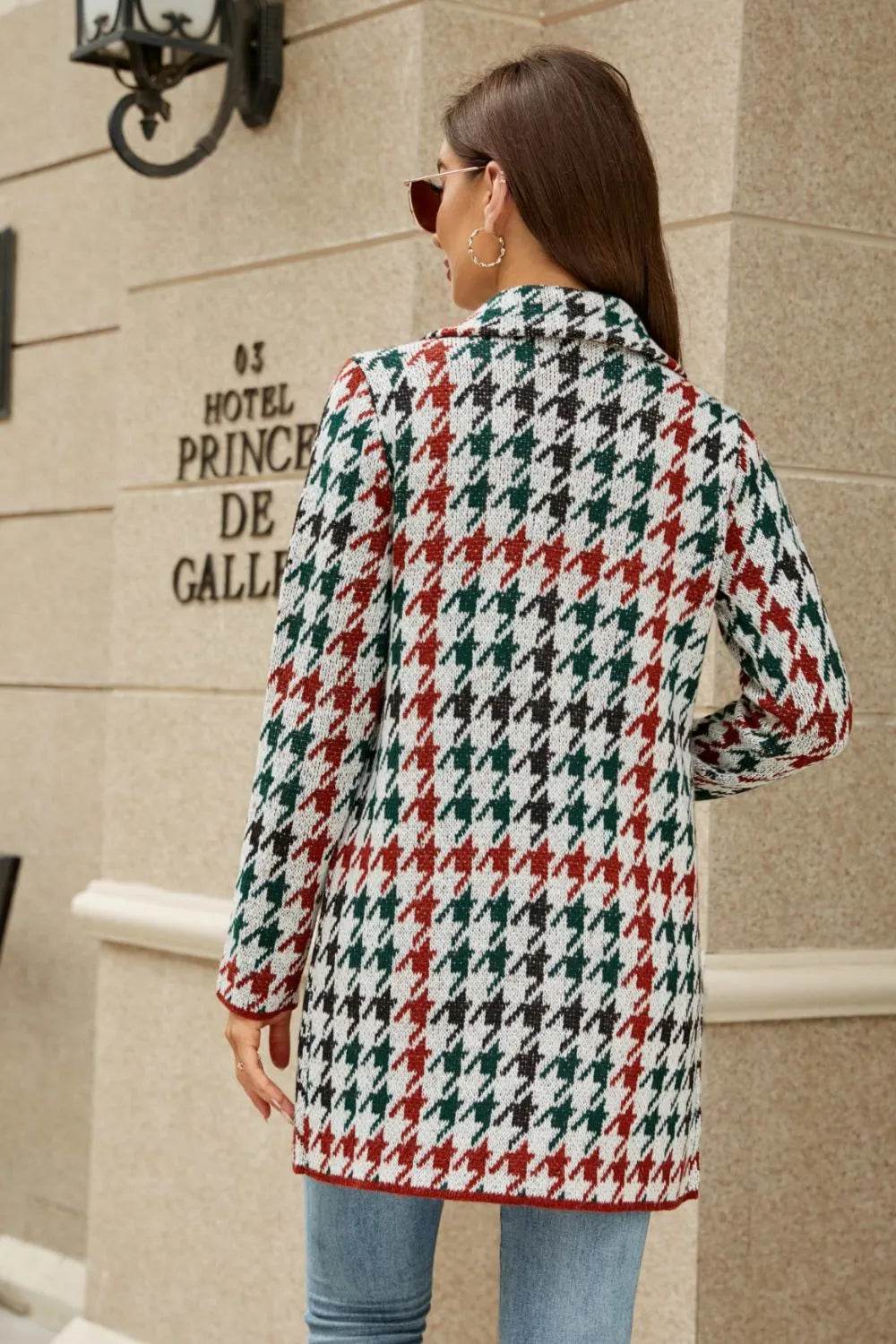 Printed Open Front Lapel Collar Cardigan with Pockets - Bona Fide Fashion