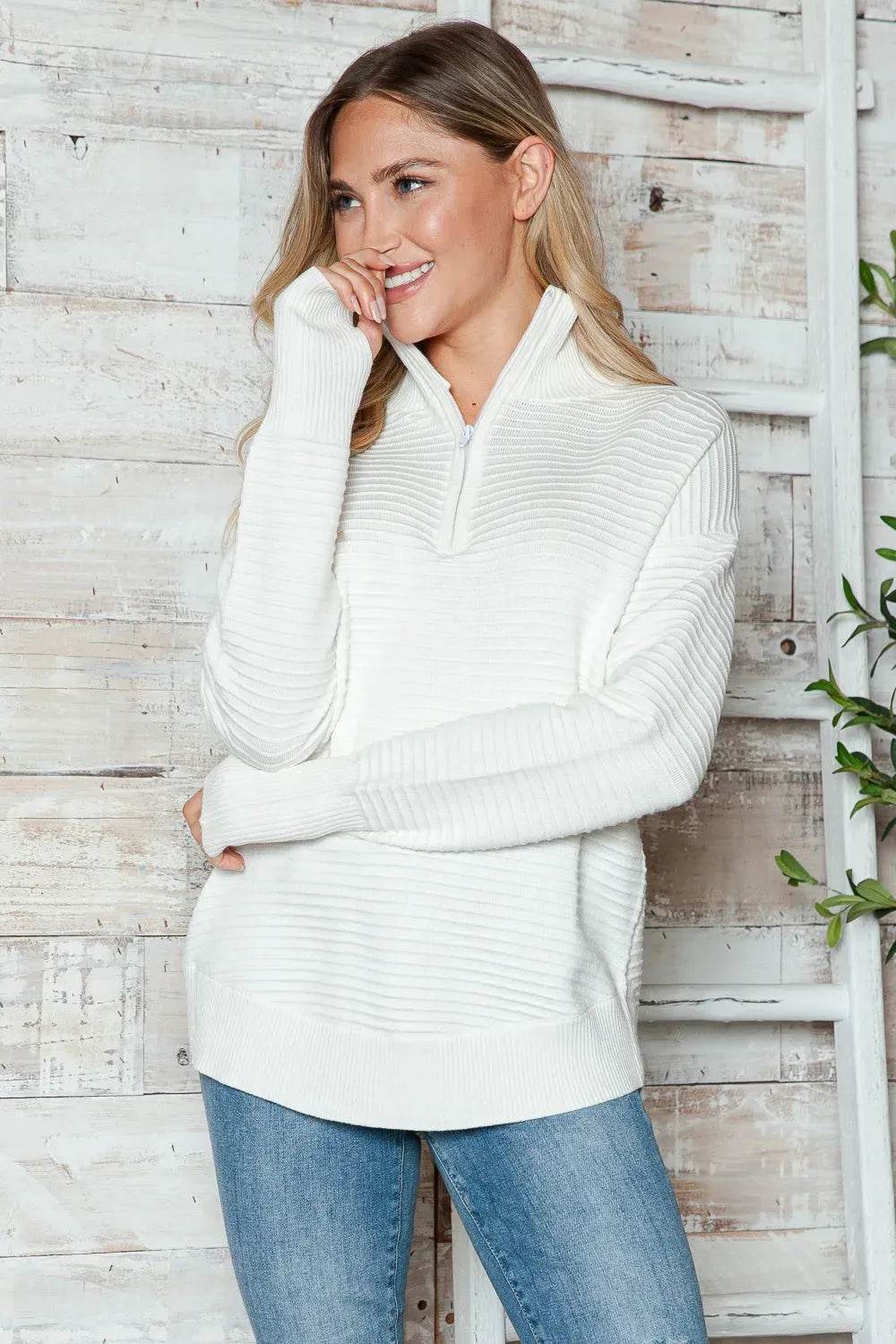 Half Zip Long Sleeve Knit Top - Bona Fide Fashion