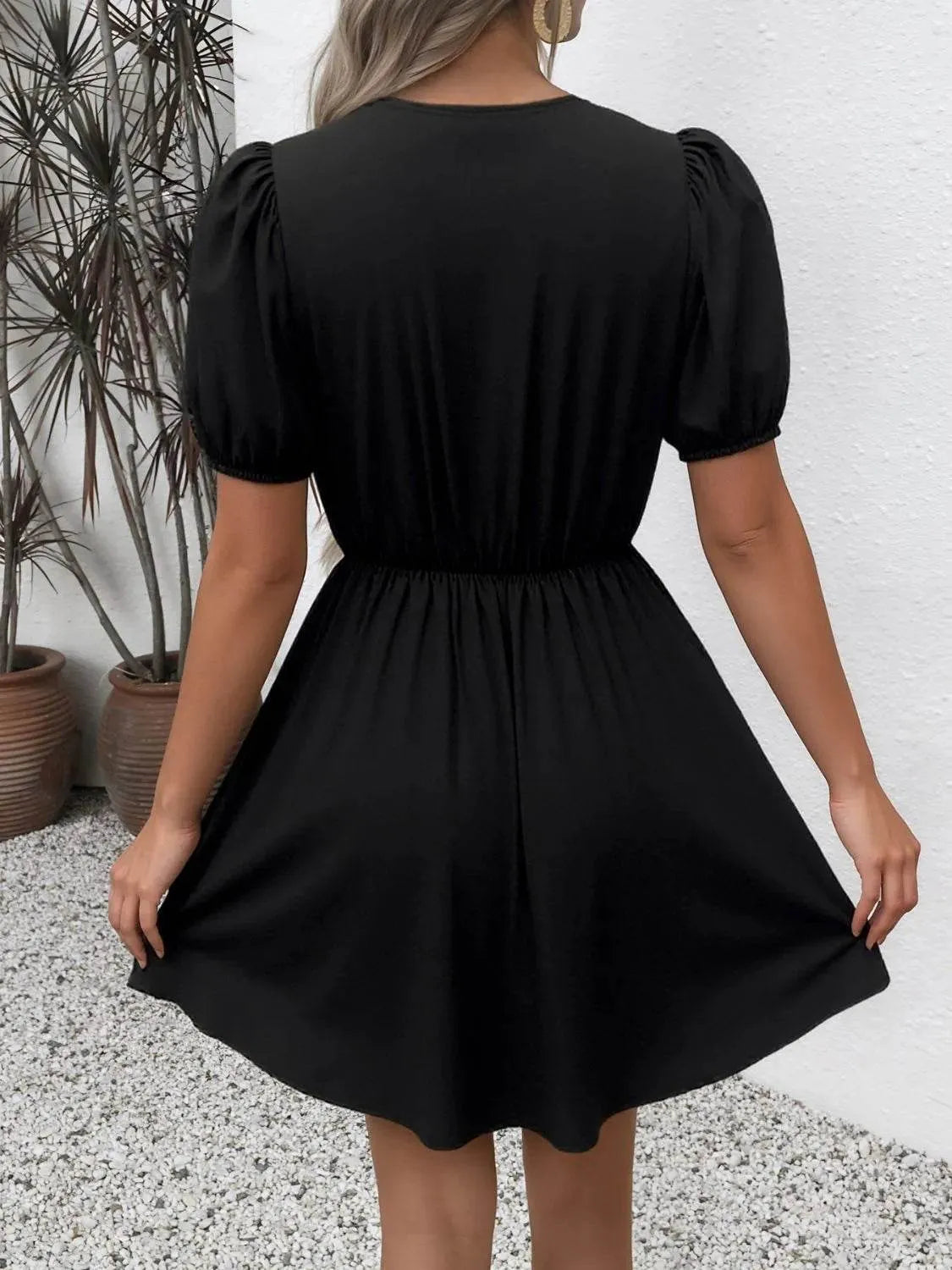 Tie Front Puff Sleeve Mini Dress - Bona Fide Fashion