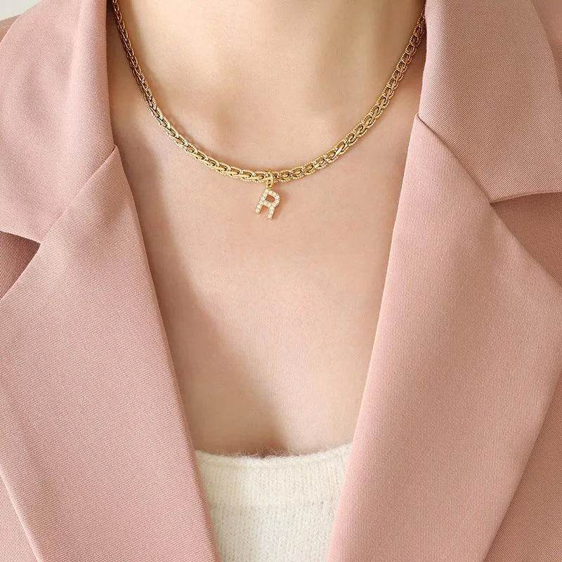 Brass Inlaid Zircon Letter Pendant Necklace – Personalized Shine | Bona Fide Fashion - Bona Fide Fashion
