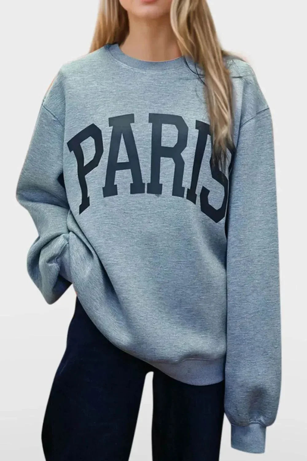 Basic Bae PARIS Round Neck Long Sleeve Air Scuba Sweatshirt - Bona Fide Fashion