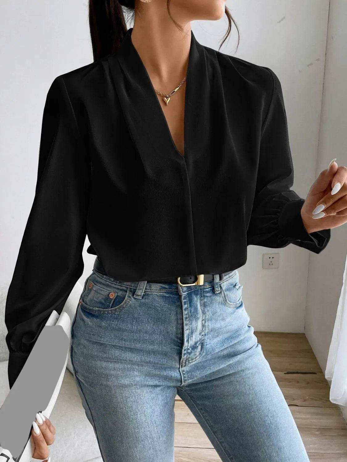 V Neck Long Sleeve Top - Bona Fide Fashion