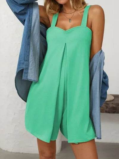 Mandy Sweetheart Neck Wide Strap Romper with Pockets - Bona Fide Fashion