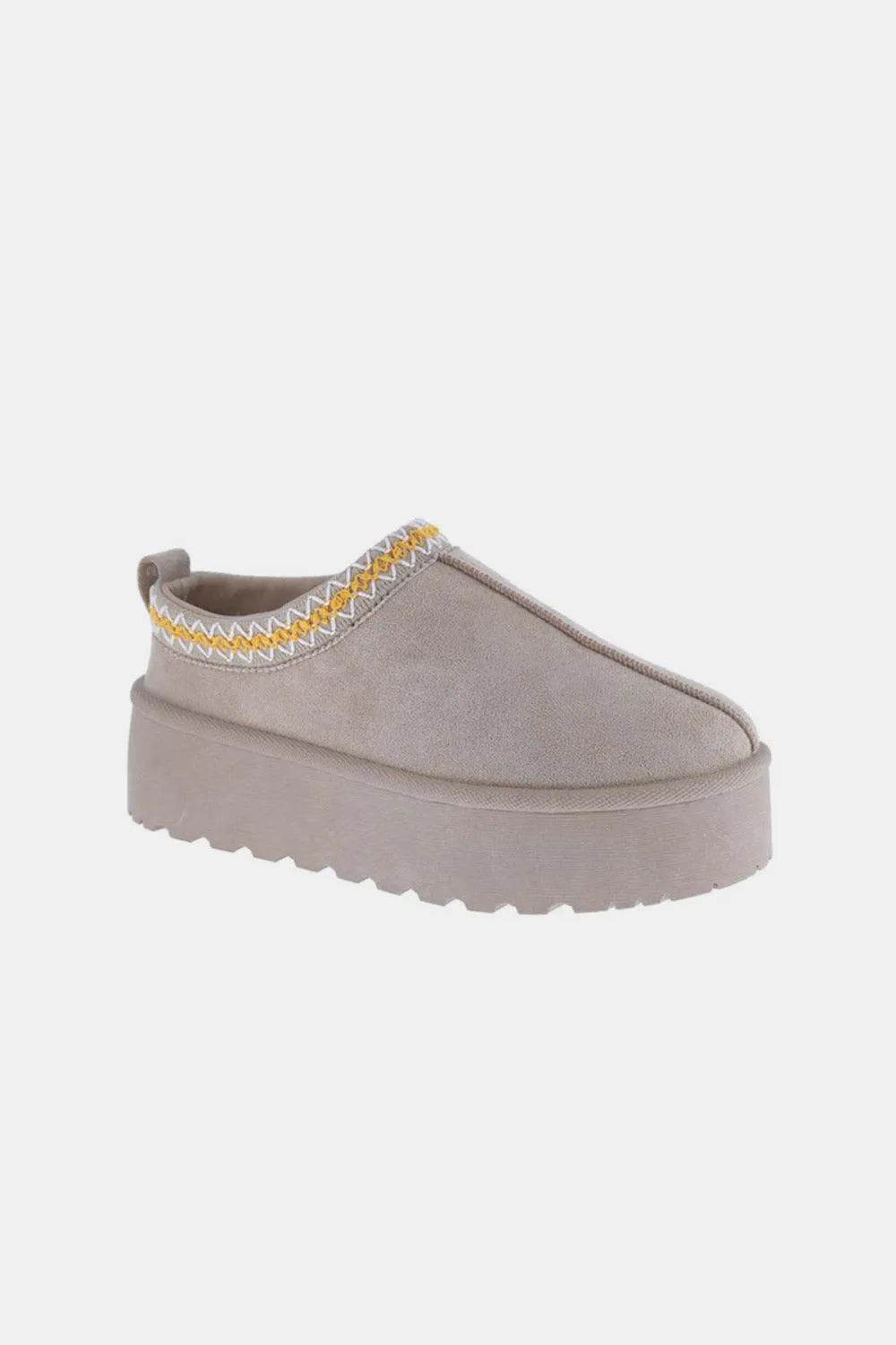 Weeboo Platform Embroidered Trim Slip-On Boots - Bona Fide Fashion