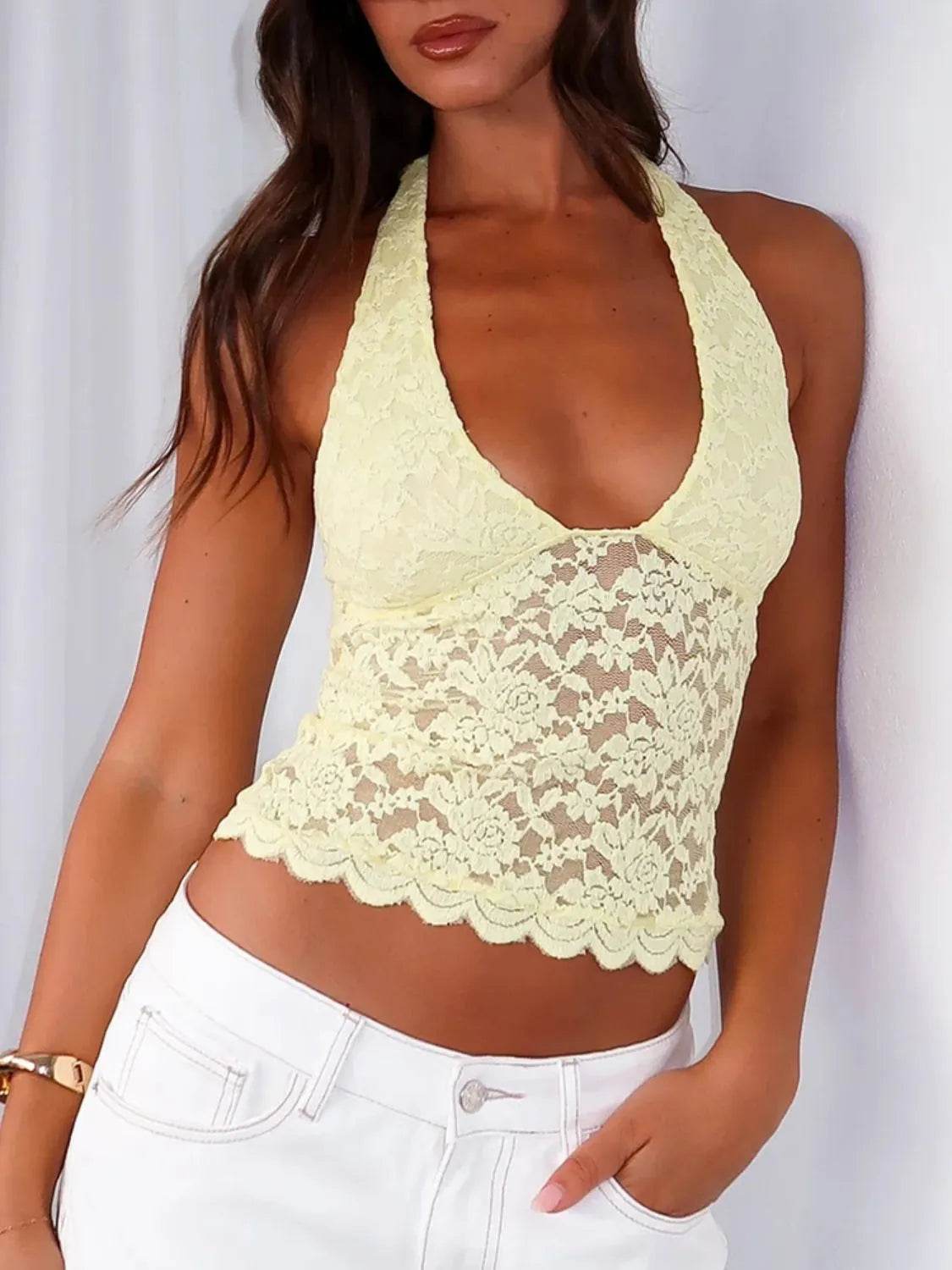 Lace Backless Halter Neck Cami - Bona Fide Fashion