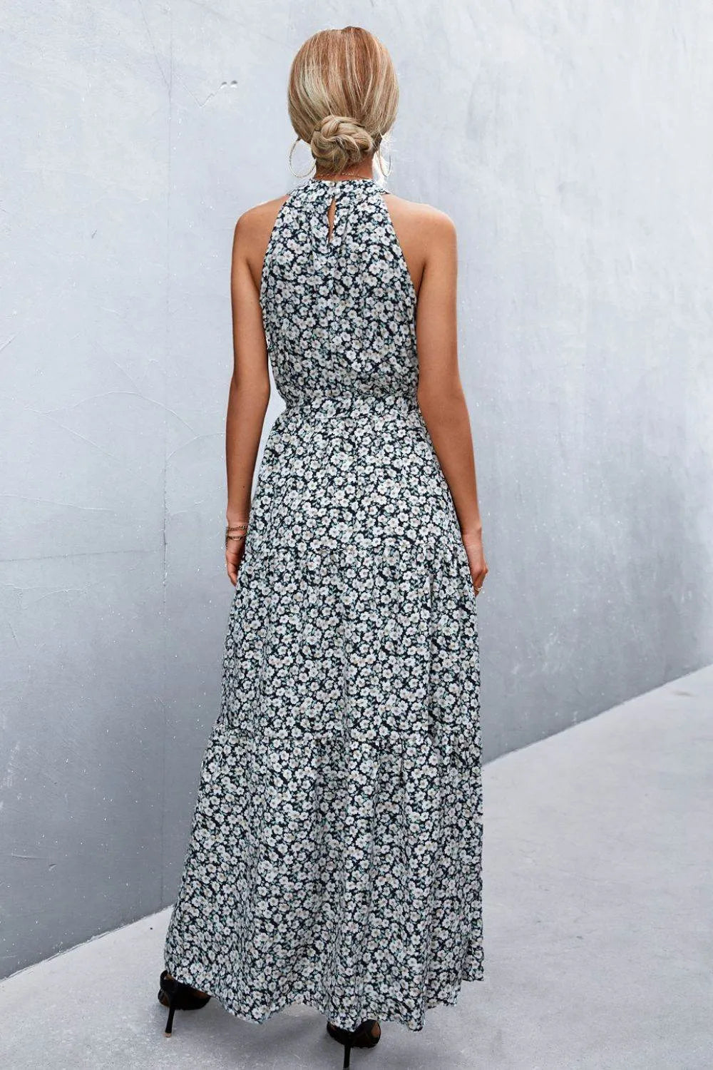 Printed Sleeveless Tie Waist Maxi Dress - Bona Fide Fashion