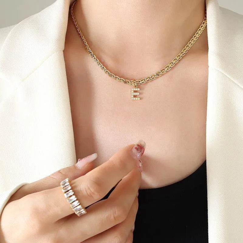 Zircon Letter Pendant Necklace – Brass Inlaid Personalized Sparkle | Bona Fide Fashion - Bona Fide Fashion