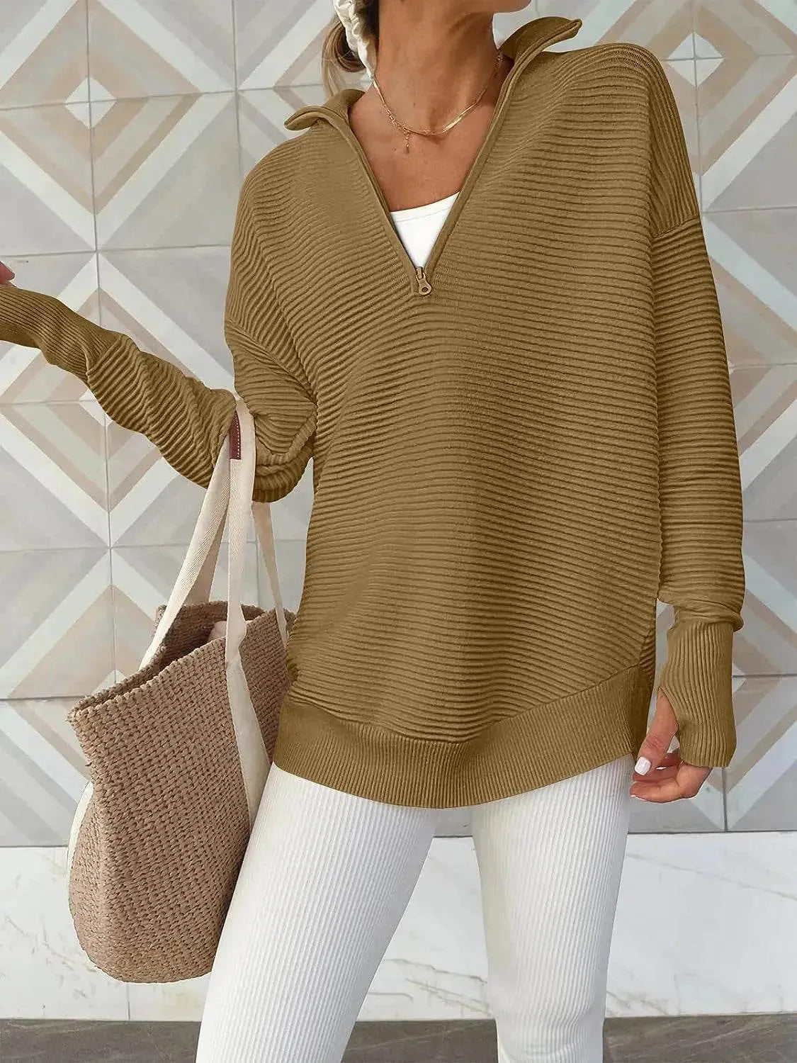 Half Zip Long Sleeve Knit Top - Bona Fide Fashion