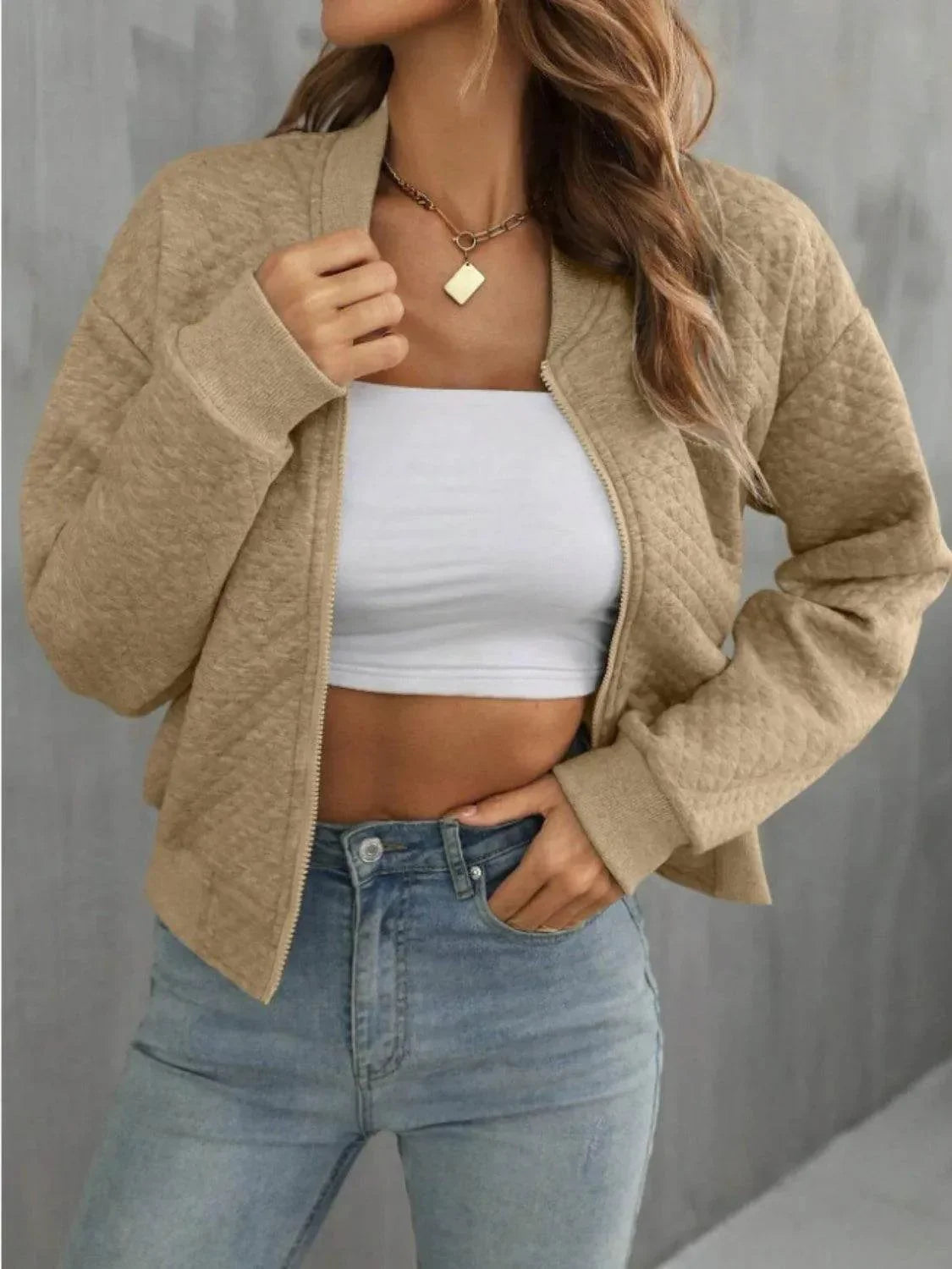 Zip Up Long Sleeve Jacket - Bona Fide Fashion