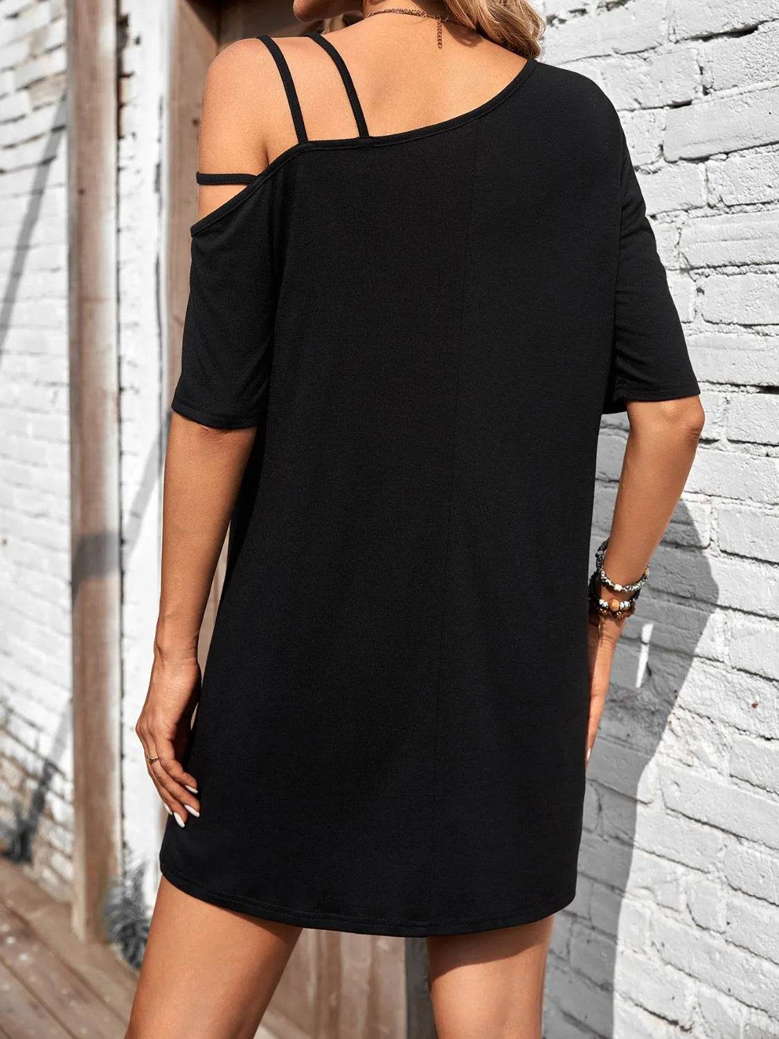 Asymmetrical Neck Half Sleeve Mini Dress - Bona Fide Fashion