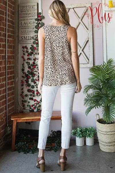 Heimish Full Size Front Button Animal Print Sleeveless Top Plus Size - Bona Fide Fashion