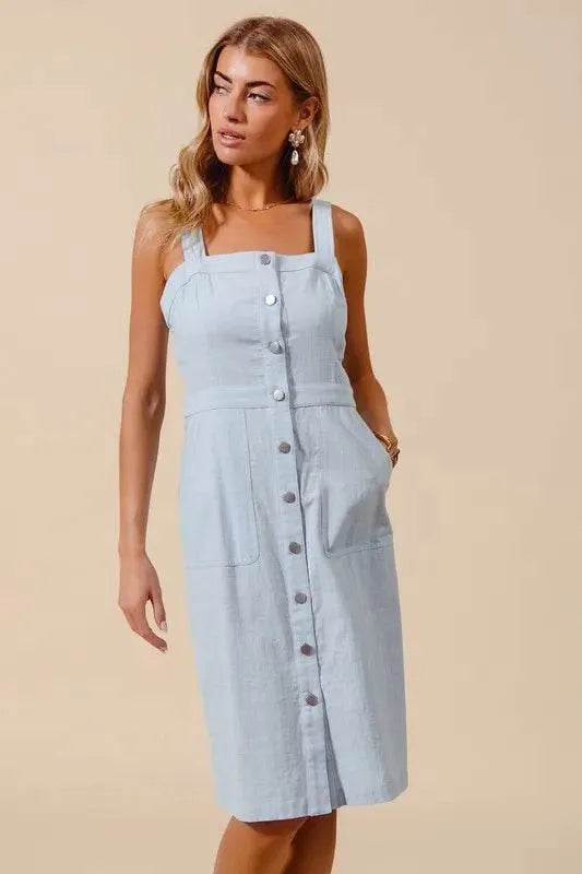 SO ME Button Down Pocket Front Pinafore Dress - Bona Fide Fashion