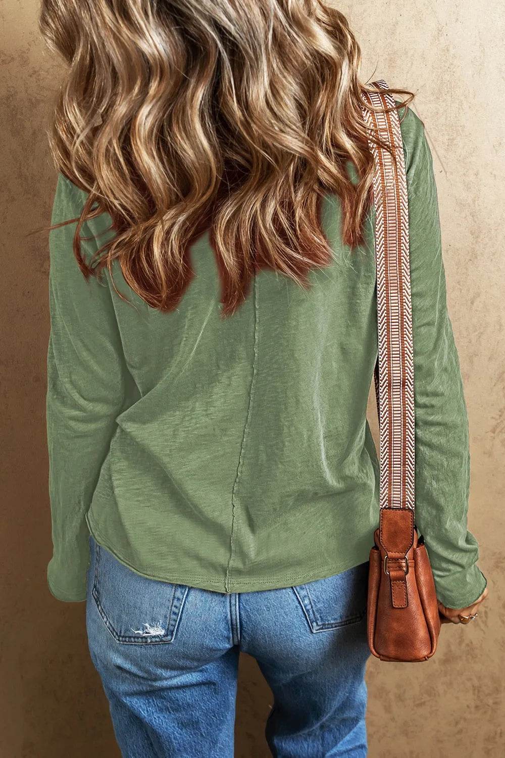 Exposed Seam V-Neck Long Sleeve T-Shirt - Bona Fide Fashion