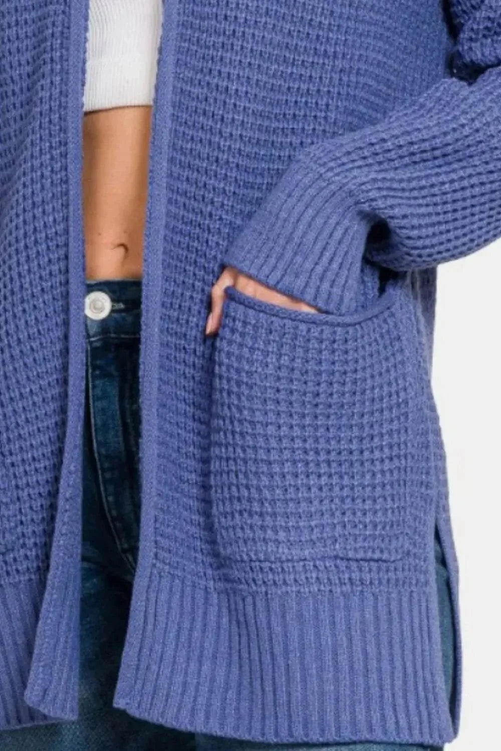 Zenana Waffle Open Front Sweater Cardigan - Bona Fide Fashion