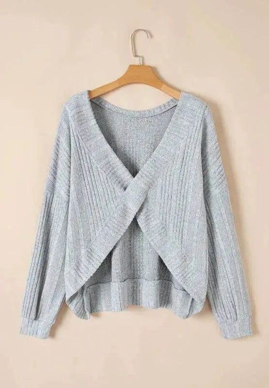 Crossover Backless Long Sleeve Knit Top - Bona Fide Fashion