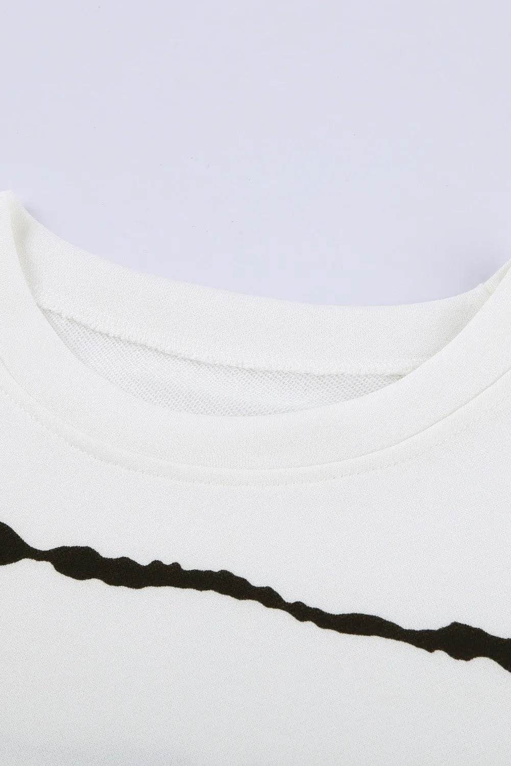 Slit Contrast Striped Round Neck Long Sleeve T-Shirt - Bona Fide Fashion